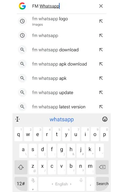 FM WhatsApp search screenshot